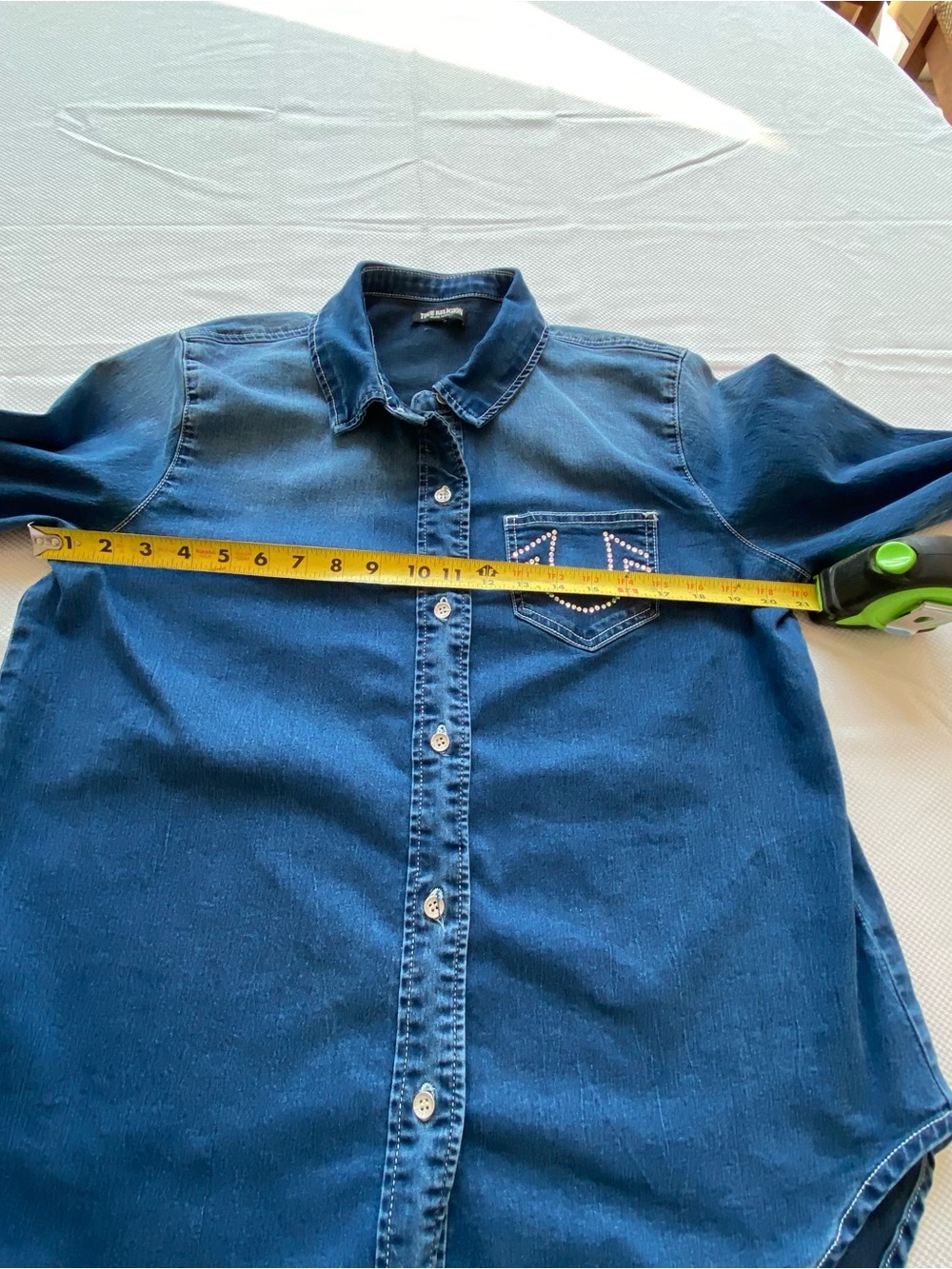 True Religion Women's Blue Denim Button-Down Shirt Coastal Granola - Picture 4 of 16